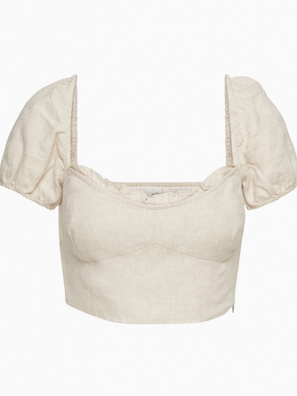 ✨ Aritzia Wilfred Wander 100% Linen Bustier Puff Sleeve Crop Milkmaid Blouse